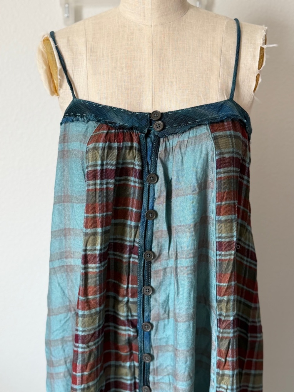Free People Blue Multi Plaid Midi Dress - Picture 2 of 4